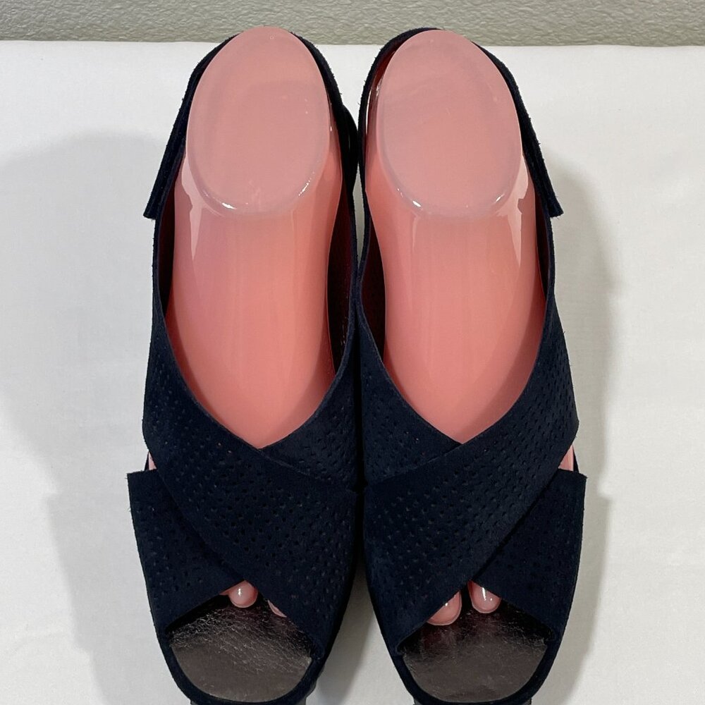 NEW, PEDRO GARCIA "Frigg" Suede Crossover Sling Back Wedge, Spain, Navy - 39/9 - Picture 2 of 13